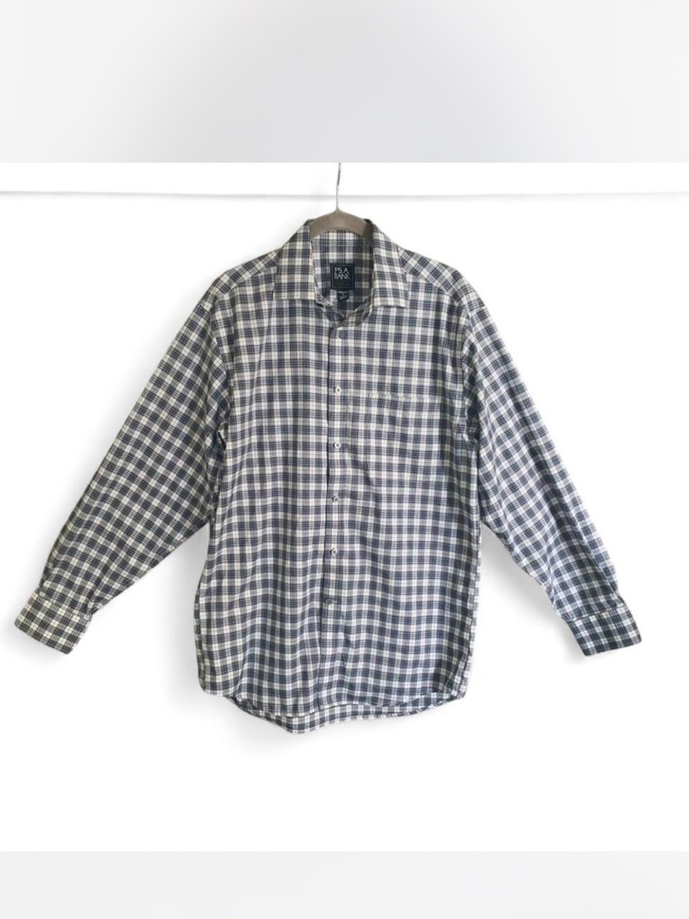 Men’s Jos. A. Bank Traveler Blue Gray and White Plaid Button-Down Shirt size S